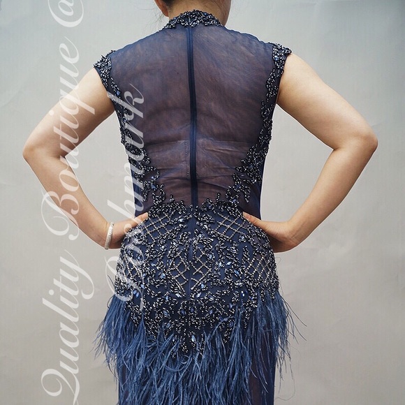 Luxurious Gothic Knight Feather Mermaid Gown, 2-16 - Picture 6 of 8